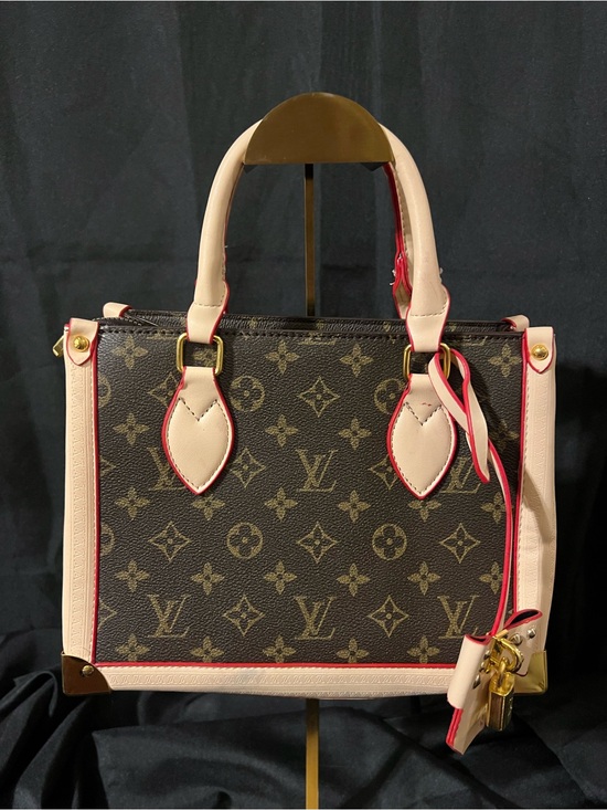 Louis Vuitton Handbags - Louis Vuitton Brown Monogram Canvas Satchel with Cream and Red Trim